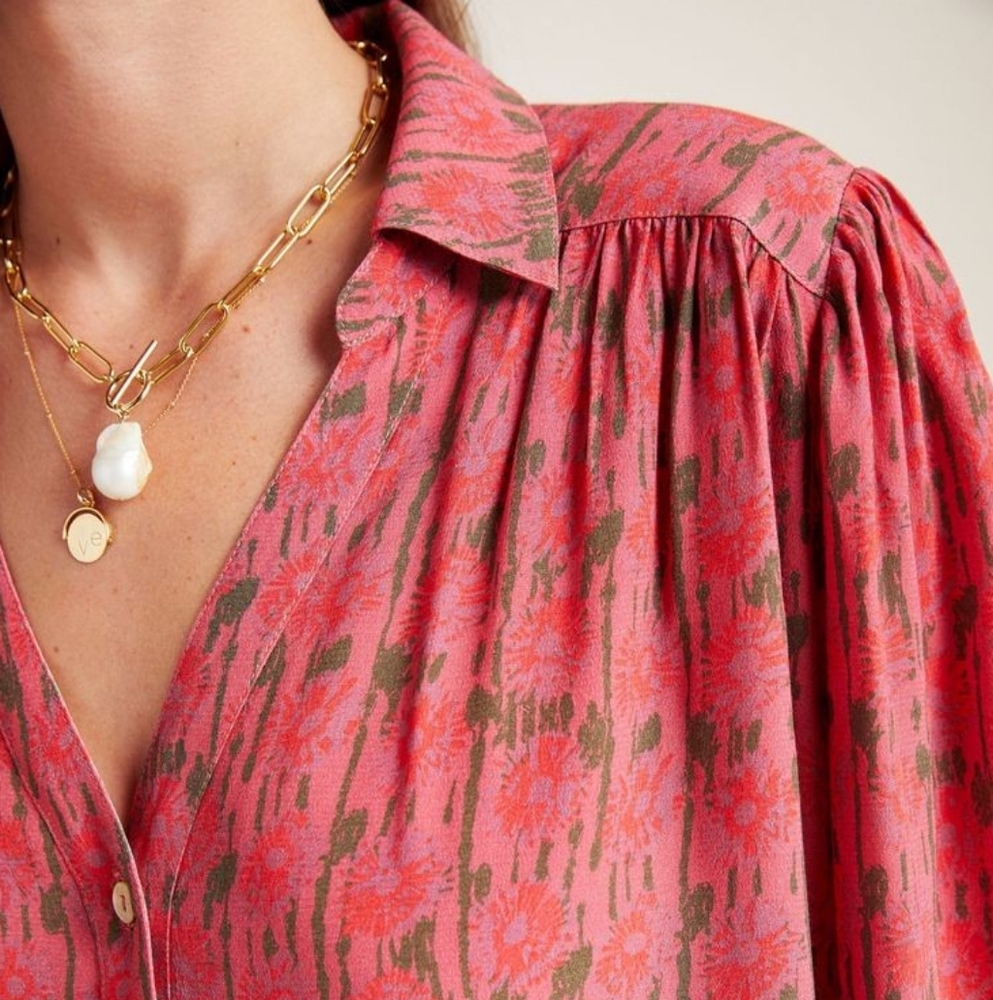 Porridge by Anthropologie Kat Buttondown Blouse Raspberry Pink Size M Women's - Picture 2 of 13